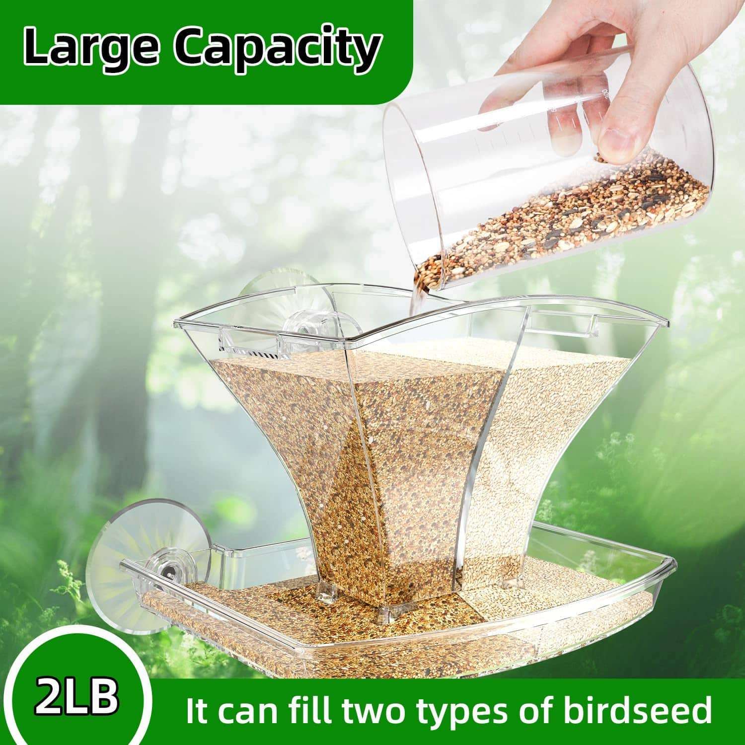 comedero transparente de ventana para pajaros con ventosas fuertes y almacenamiento impermeable