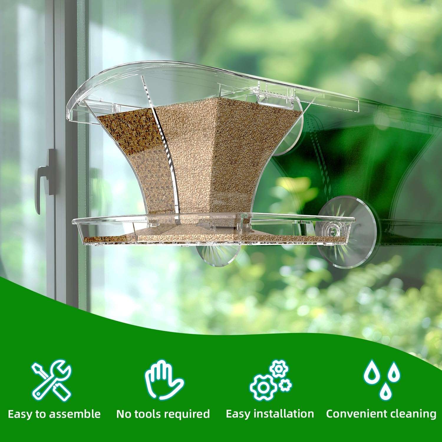 comedero transparente de ventana para pajaros con ventosas fuertes y almacenamiento impermeable