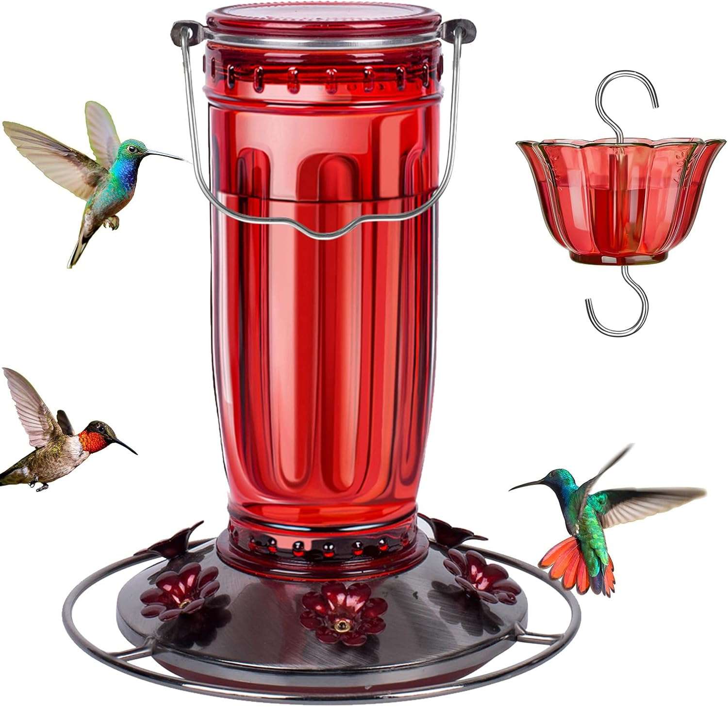 comedero de vidrio para colibríes con 6 puertos de alimentación y foso para hormigas, ideal para jardin