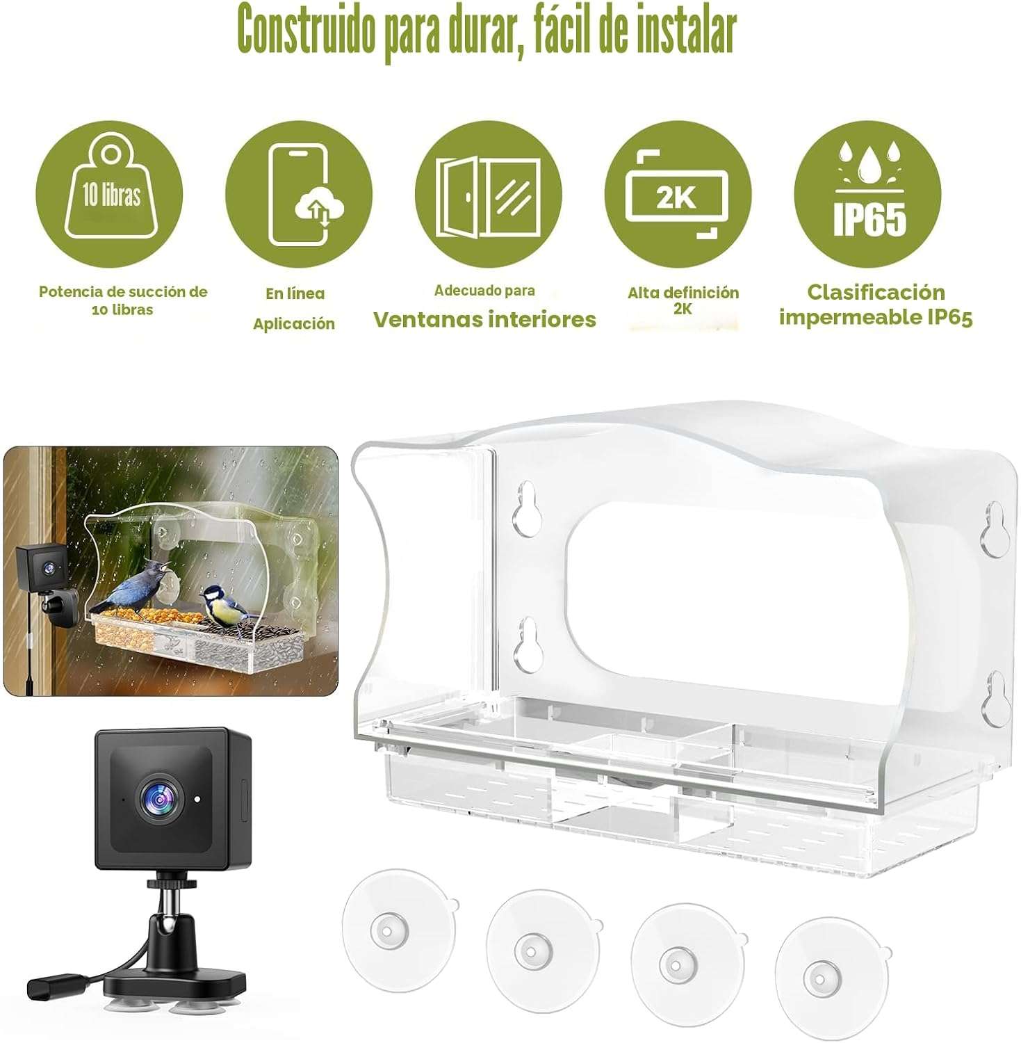 Comedero Inteligente Para Pajaros Con Camara Ventana HD 2K - Imagen 3