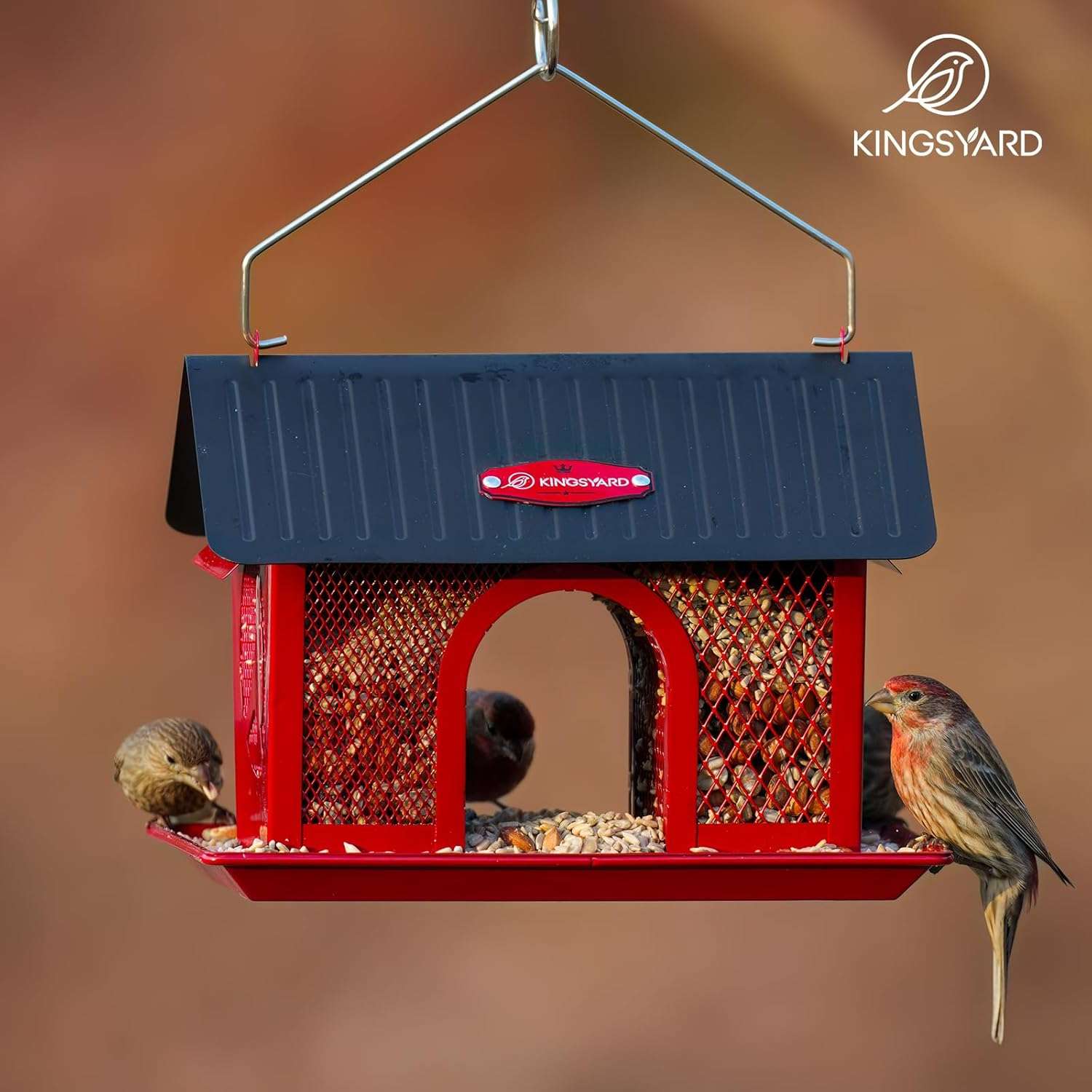 Comedero Metalico Para Pajaros Exterior Doble Compartimento Rojo 1.36 Kg - Imagen 4