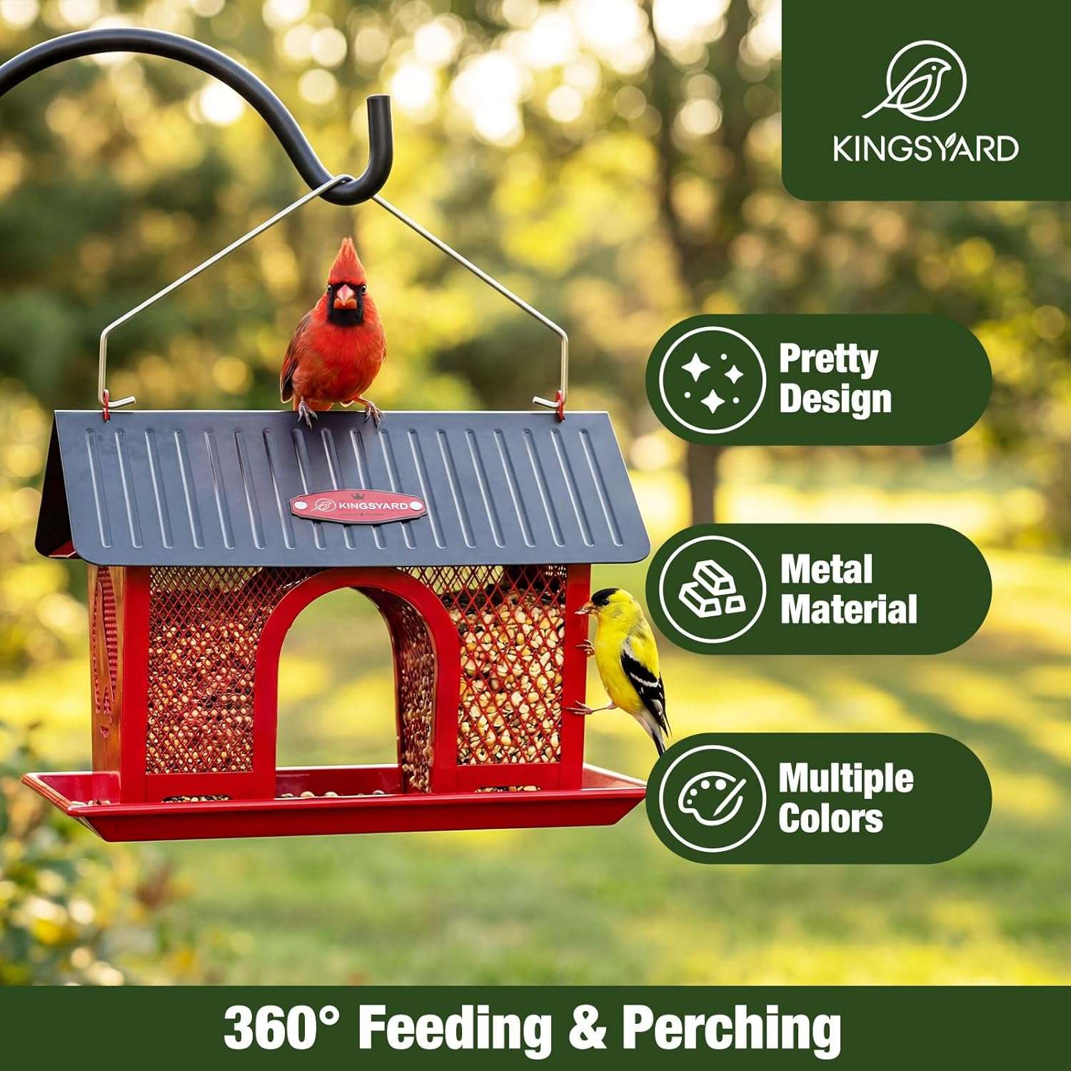 Comedero Metalico Para Pajaros Exterior Doble Compartimento Rojo 1.36 Kg - Imagen 2