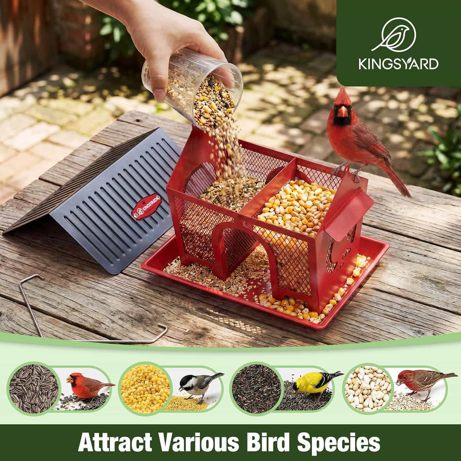 Comedero Metalico Para Pajaros Exterior Doble Compartimento Rojo 1.36 Kg - Imagen 5