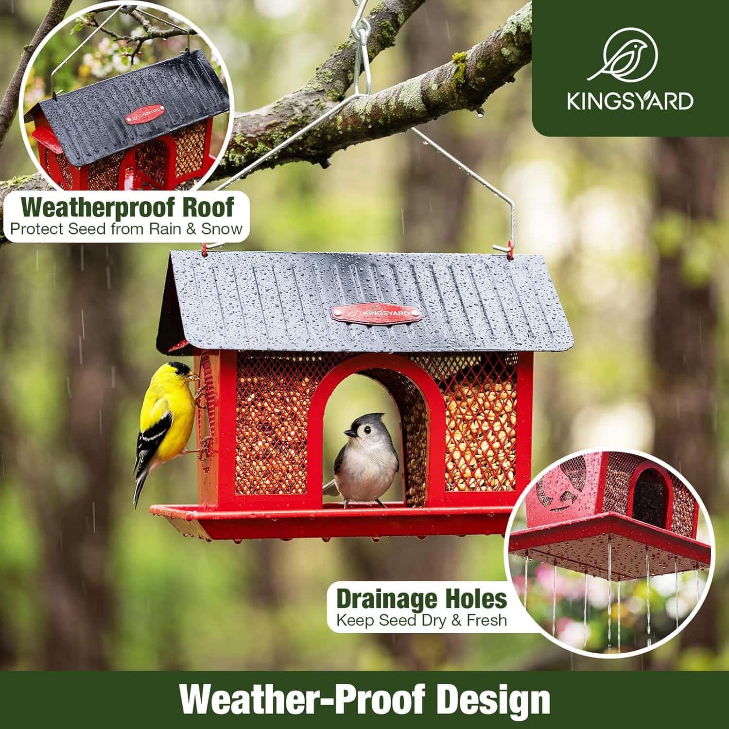 Comedero Metalico Para Pajaros Exterior Doble Compartimento Rojo 1.36 Kg - Imagen 6