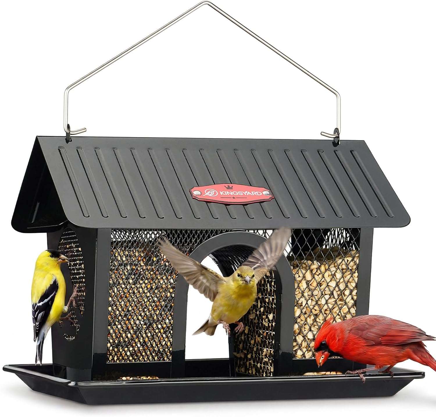 Comedero Metalico Para Pajaros Exterior Doble Compartimento Rojo 1.36 Kg - Imagen 9