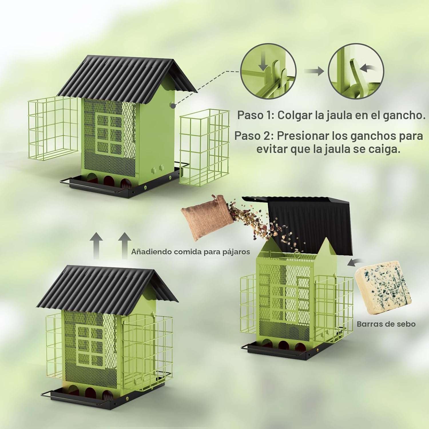 Comedero Metalico Para Pajaros Exterior Doble Jaula 1.68 kg - Imagen 8