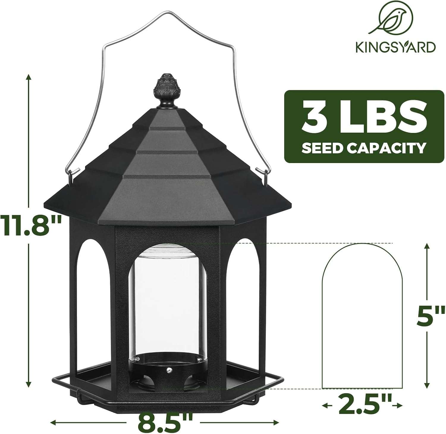 Comedero Metalico Para Pajaros Exterior Negro 1.36 Kilos Protector Lluvia - Imagen 5