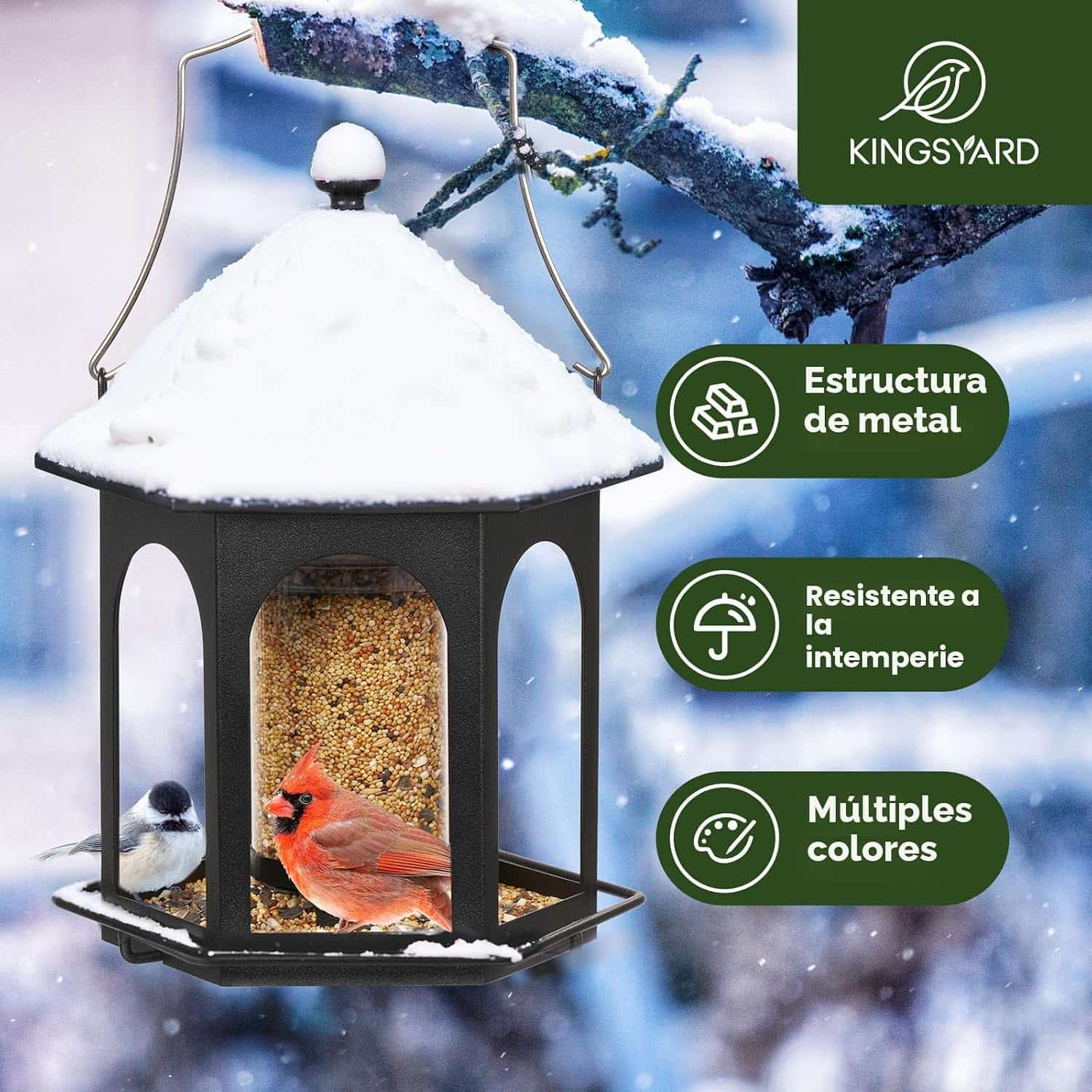 Comedero Metalico Para Pajaros Exterior Negro 1.36 Kilos Protector Lluvia - Imagen 6