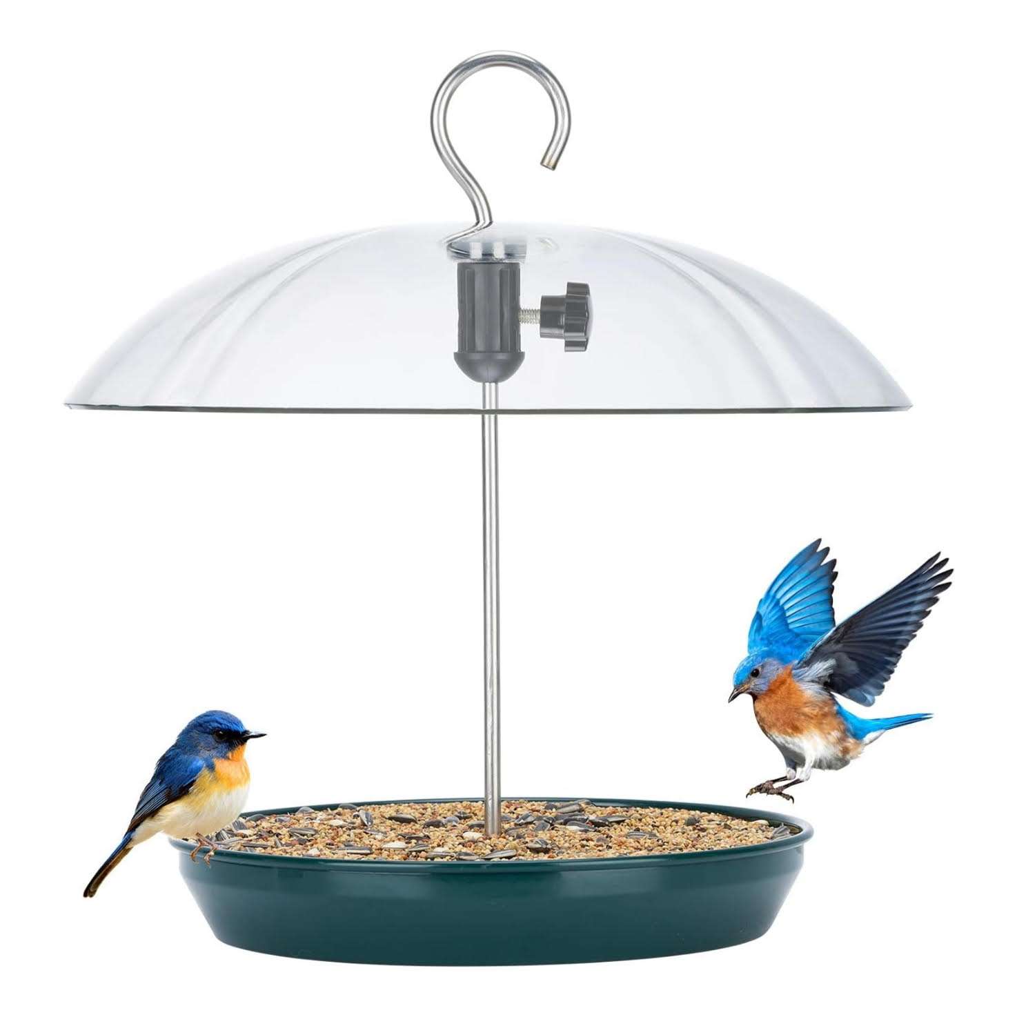 comedero para pajaros ajustable con sistema giratorio anti ardillas y base de metal inoxidable para jardin