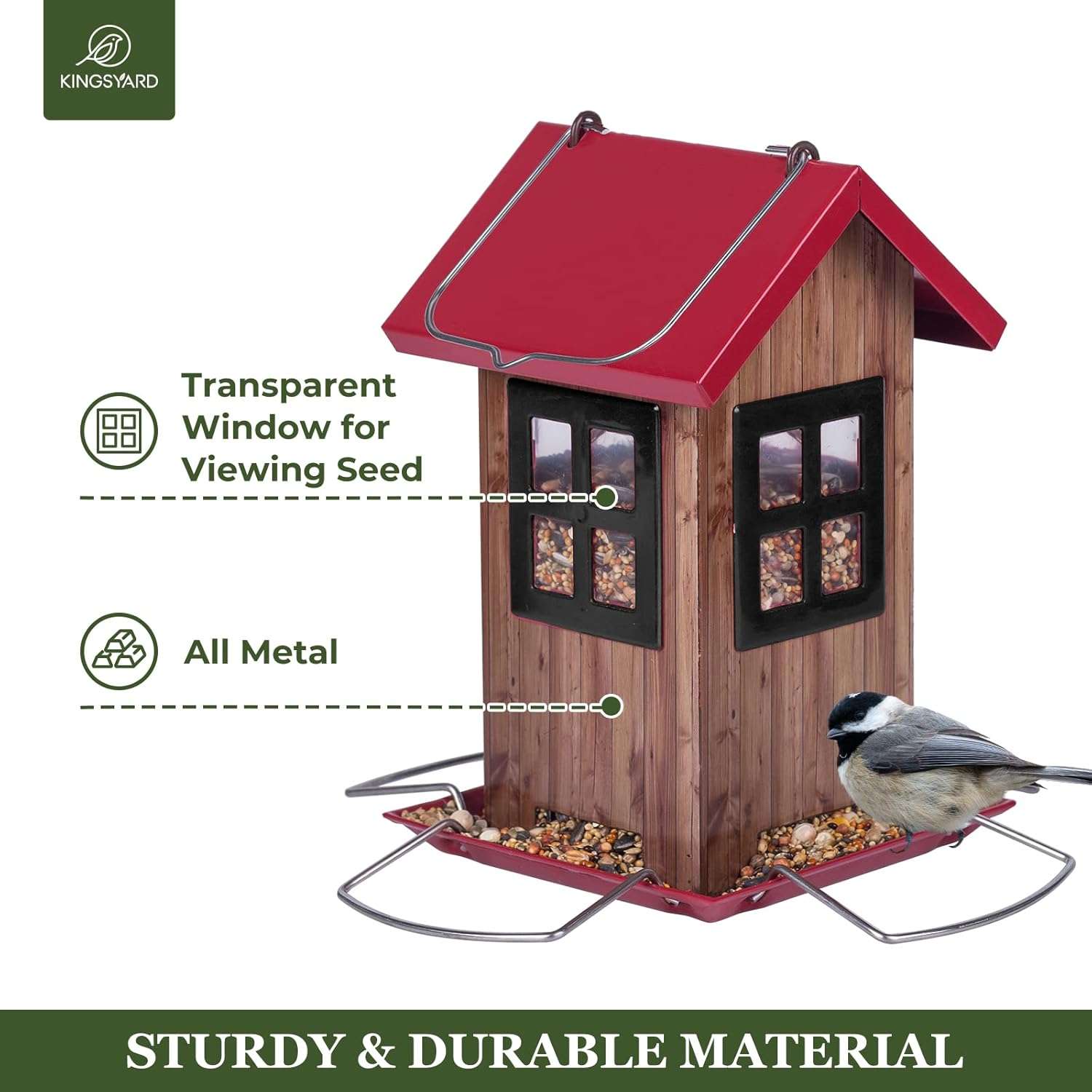 Comedero Para Pajaros Exterior Metalico Forma Casa 4 Puertos 680 Gramos - Imagen 5
