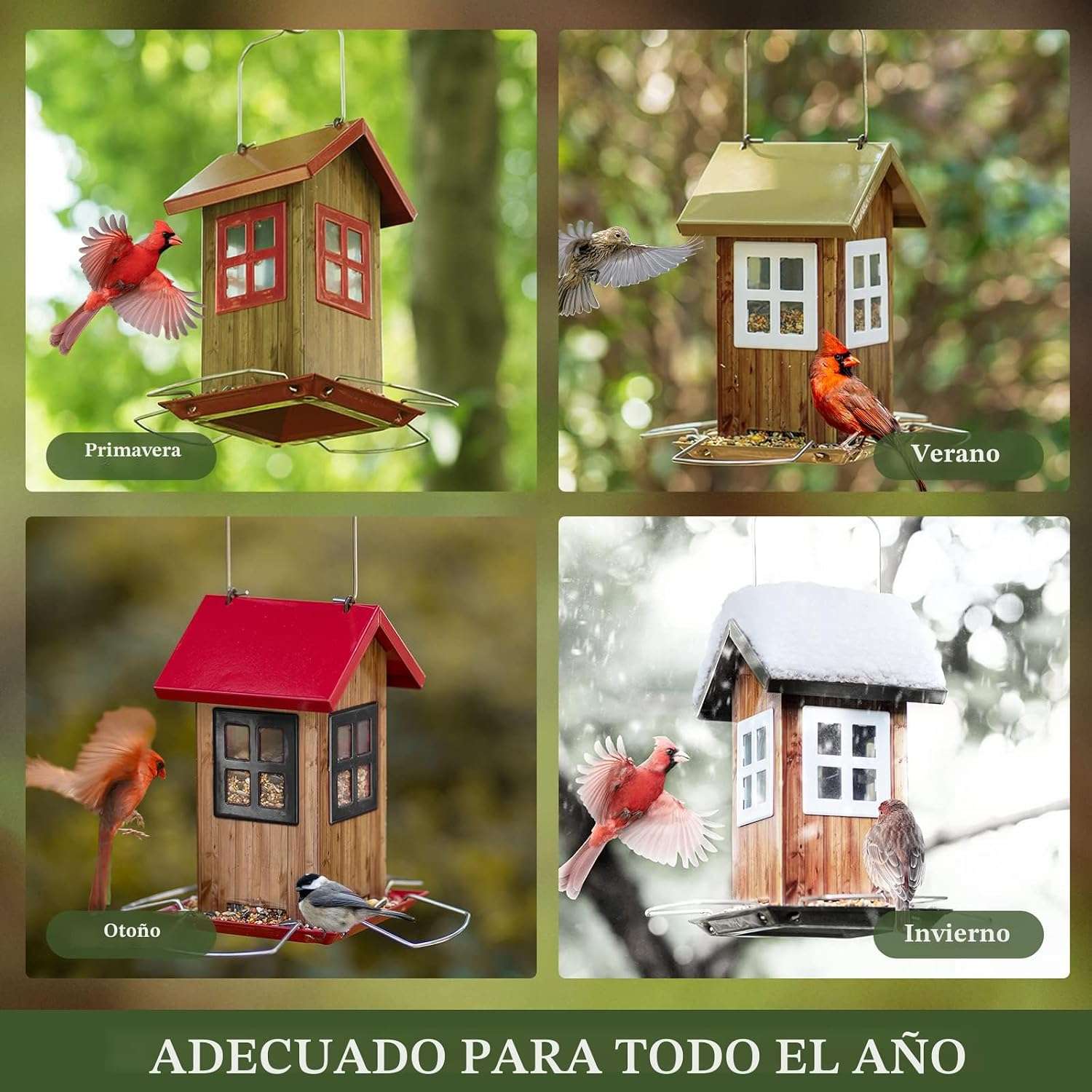 Comedero Para Pajaros Exterior Metalico Forma Casa 4 Puertos 680 Gramos - Imagen 3