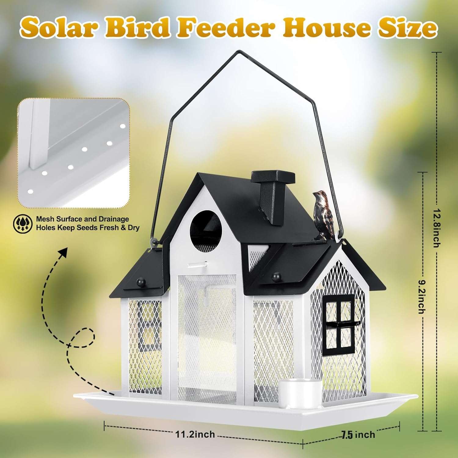 comedero solar de metal para pajaros silvestres con luz led para jardin