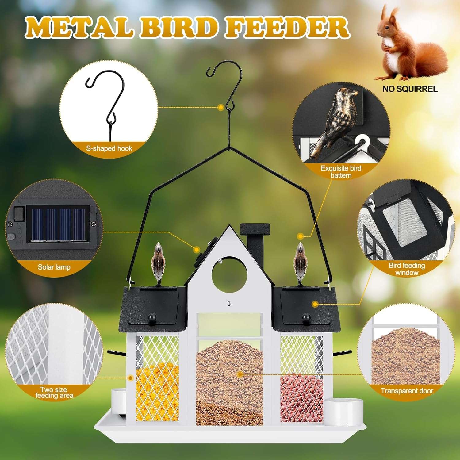 comedero solar de metal para pajaros silvestres con luz led para jardin