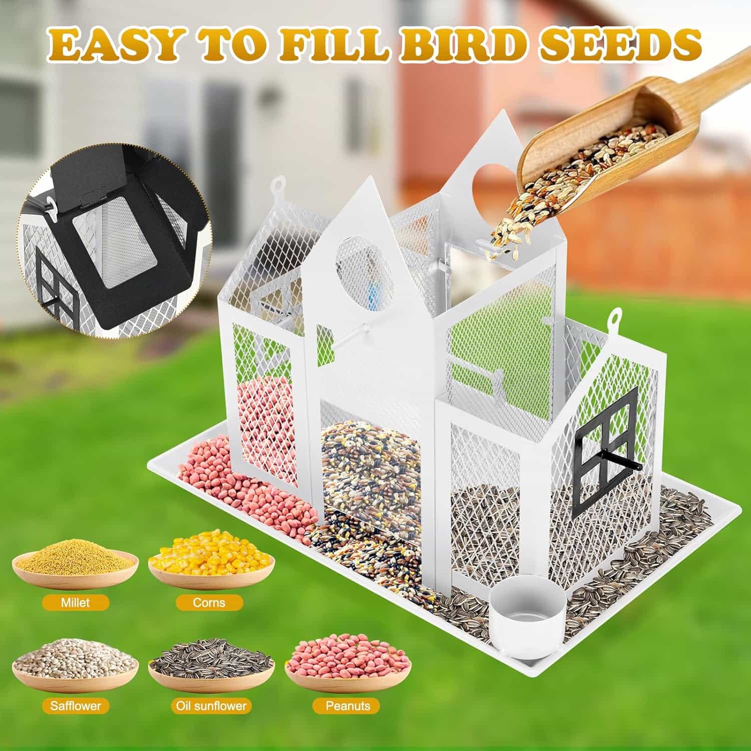 comedero solar de metal para pajaros silvestres con luz led para jardin