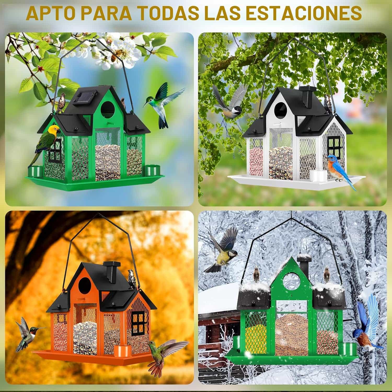 comedero solar de metal para pajaros silvestres con luz led para jardin
