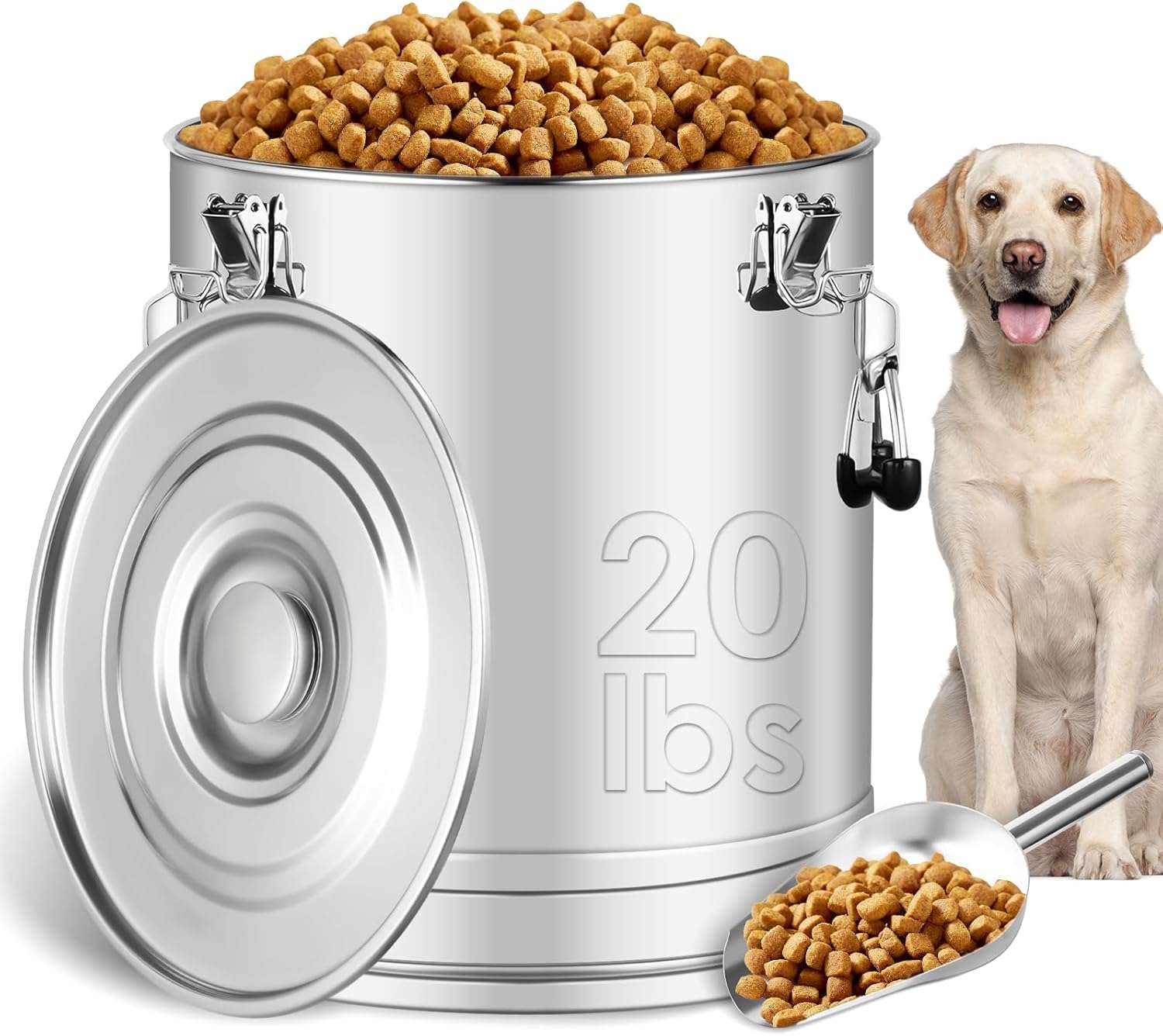 contenedor hermetico de acero inoxidable 304 para alimento de mascotas de 11 kilogramos con cuchara