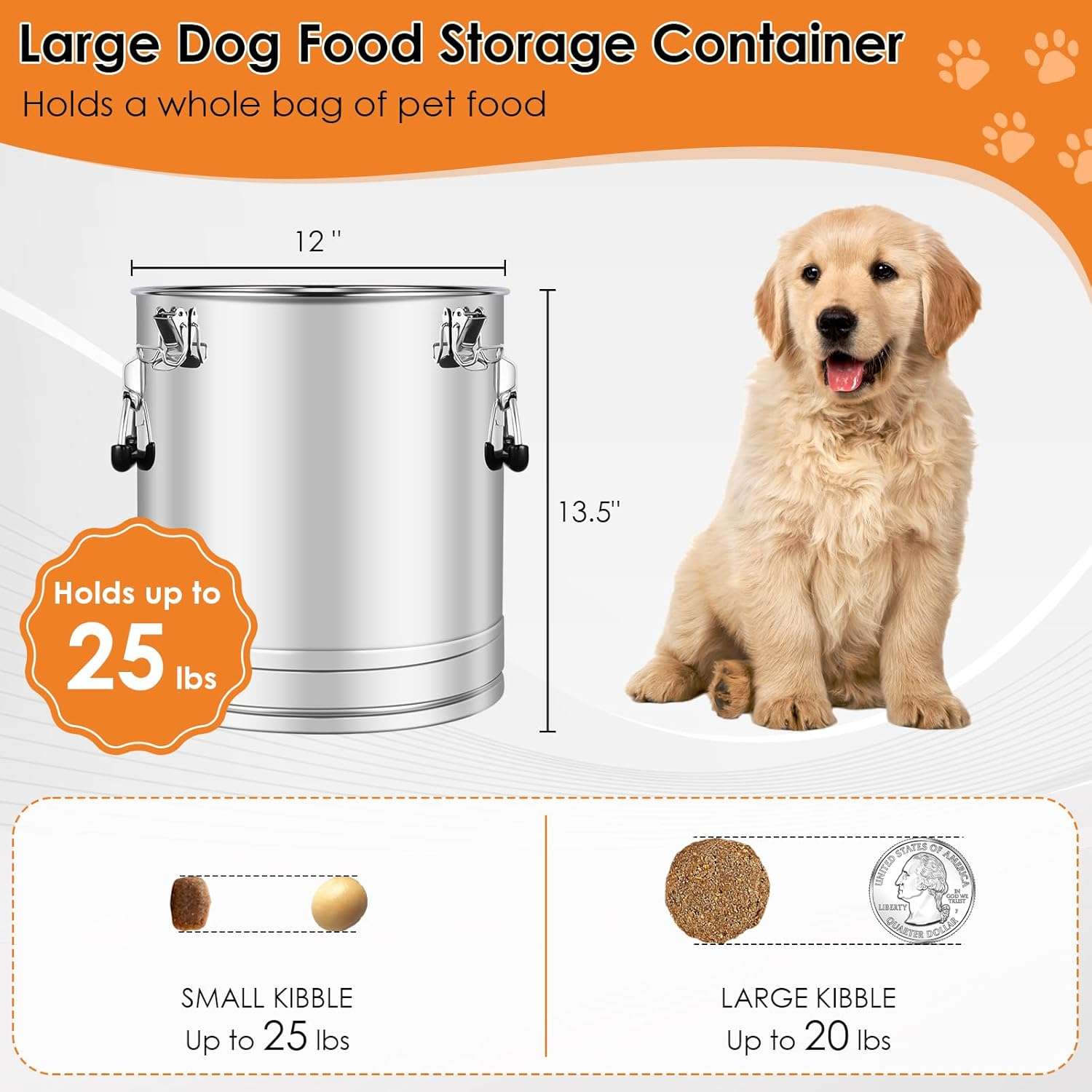 contenedor hermetico de acero inoxidable 304 para alimento de mascotas de 11 kilogramos con cuchara