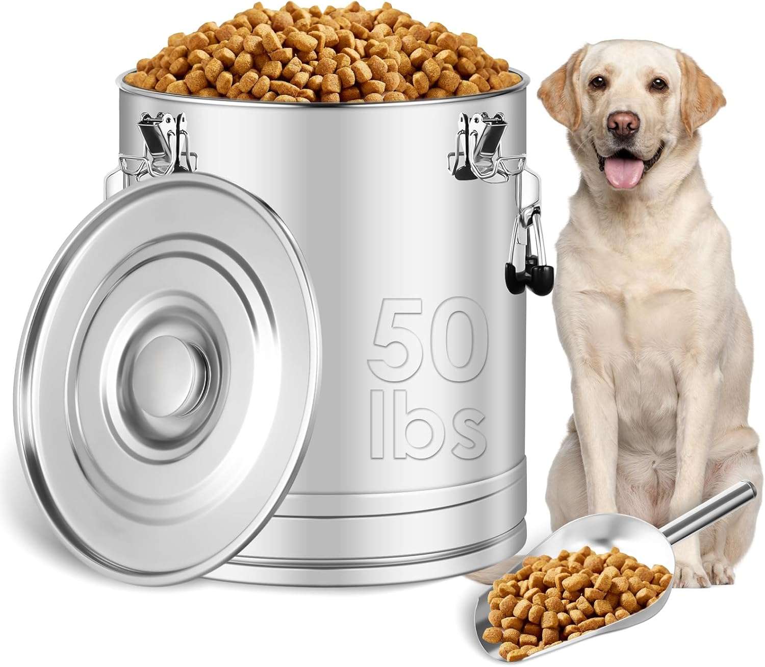 contenedor hermetico de acero inoxidable 304 para alimento de mascotas de 11 kilogramos con cuchara