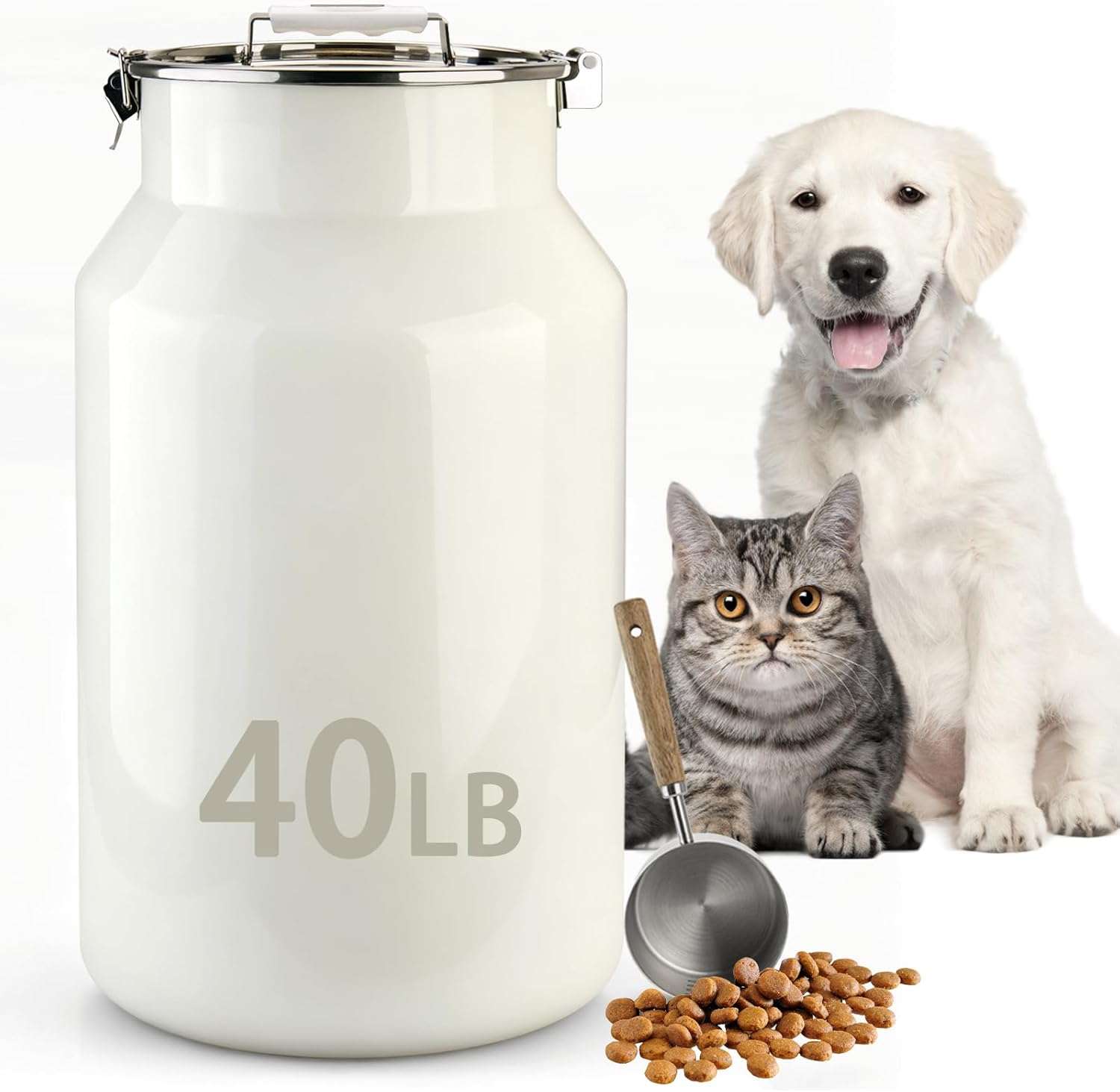 contenedor hermetico de acero inoxidable 304 para alimento de mascotas de 18 kilogramos con cuchara