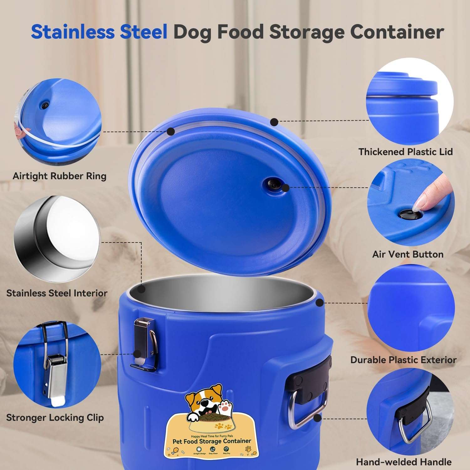 Contenedor Hermetico Alimento Perros 9 Kg Acero Inoxidable 32x42x30 cm - Imagen 7