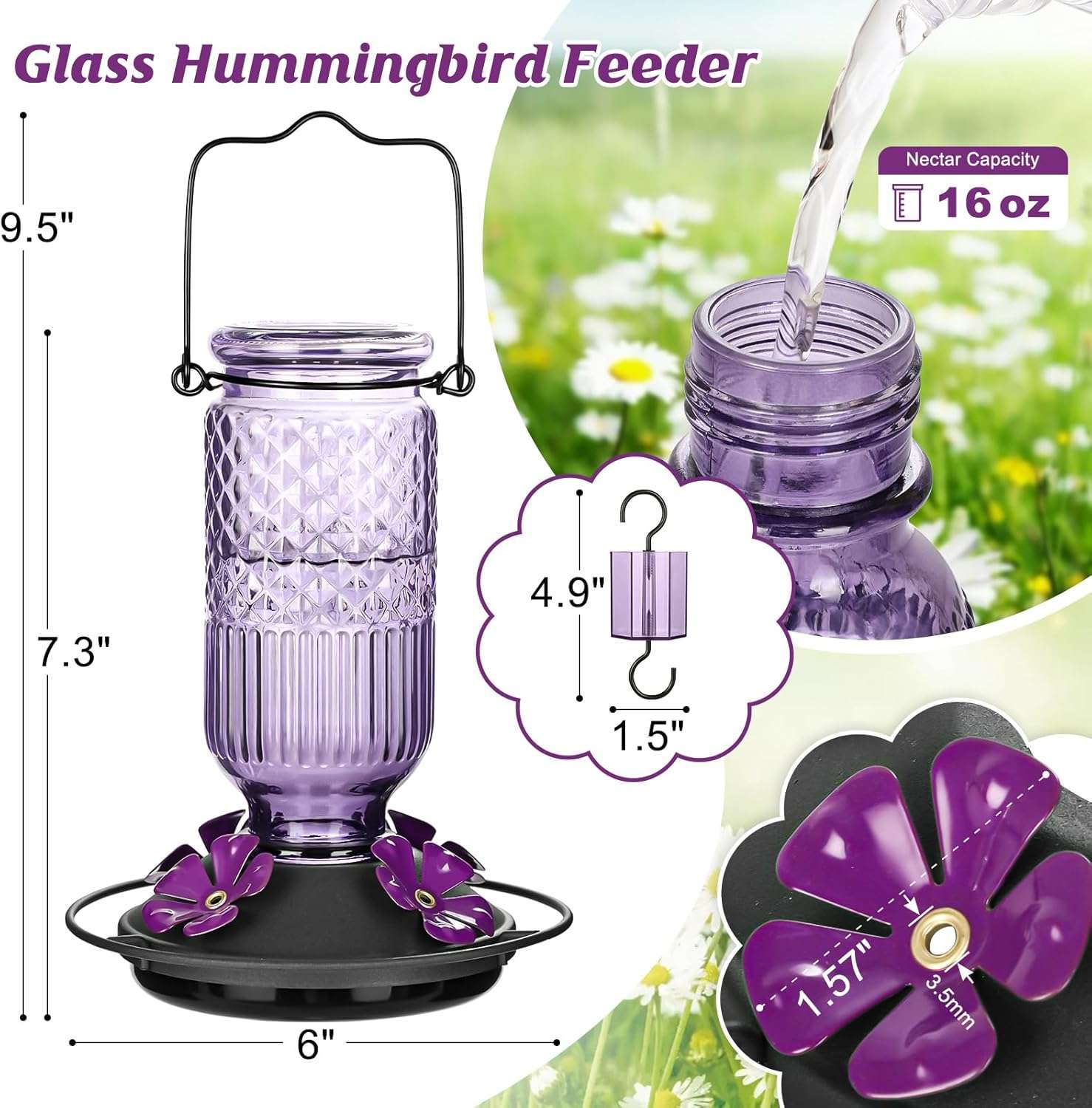 Dispensador De Nectar Picaflores Jardin Morado Anti Hormigas - Imagen 3