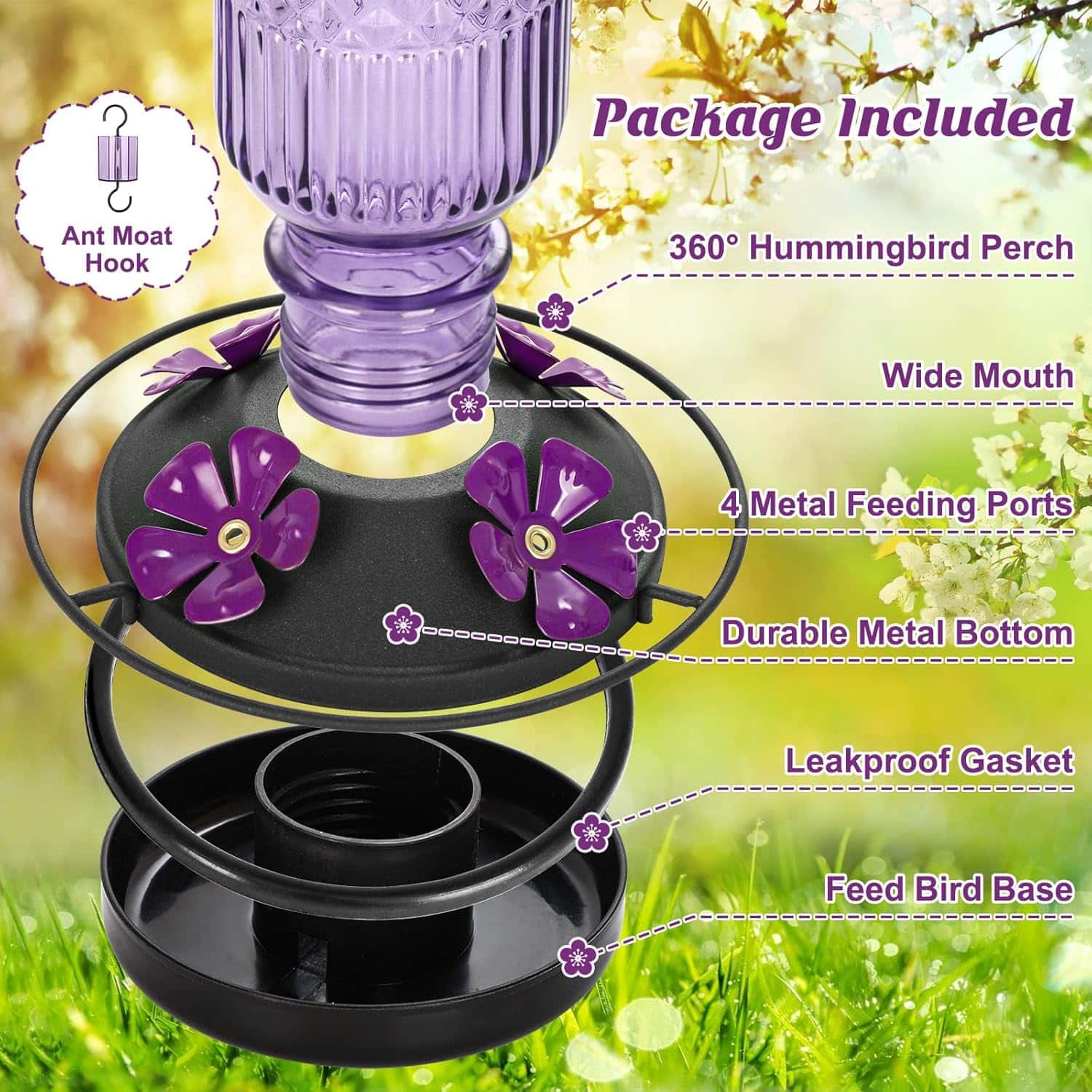 Dispensador De Nectar Picaflores Jardin Morado Anti Hormigas - Imagen 5