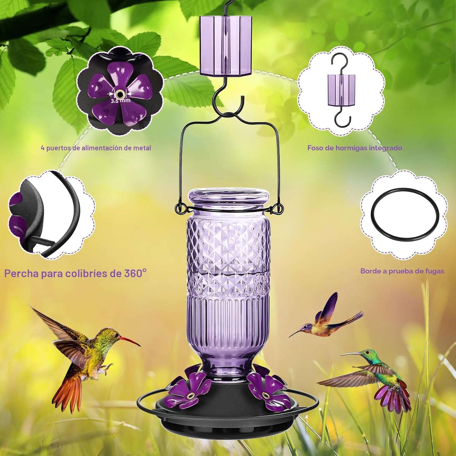 Dispensador De Nectar Picaflores Jardin Morado Anti Hormigas - Imagen 2