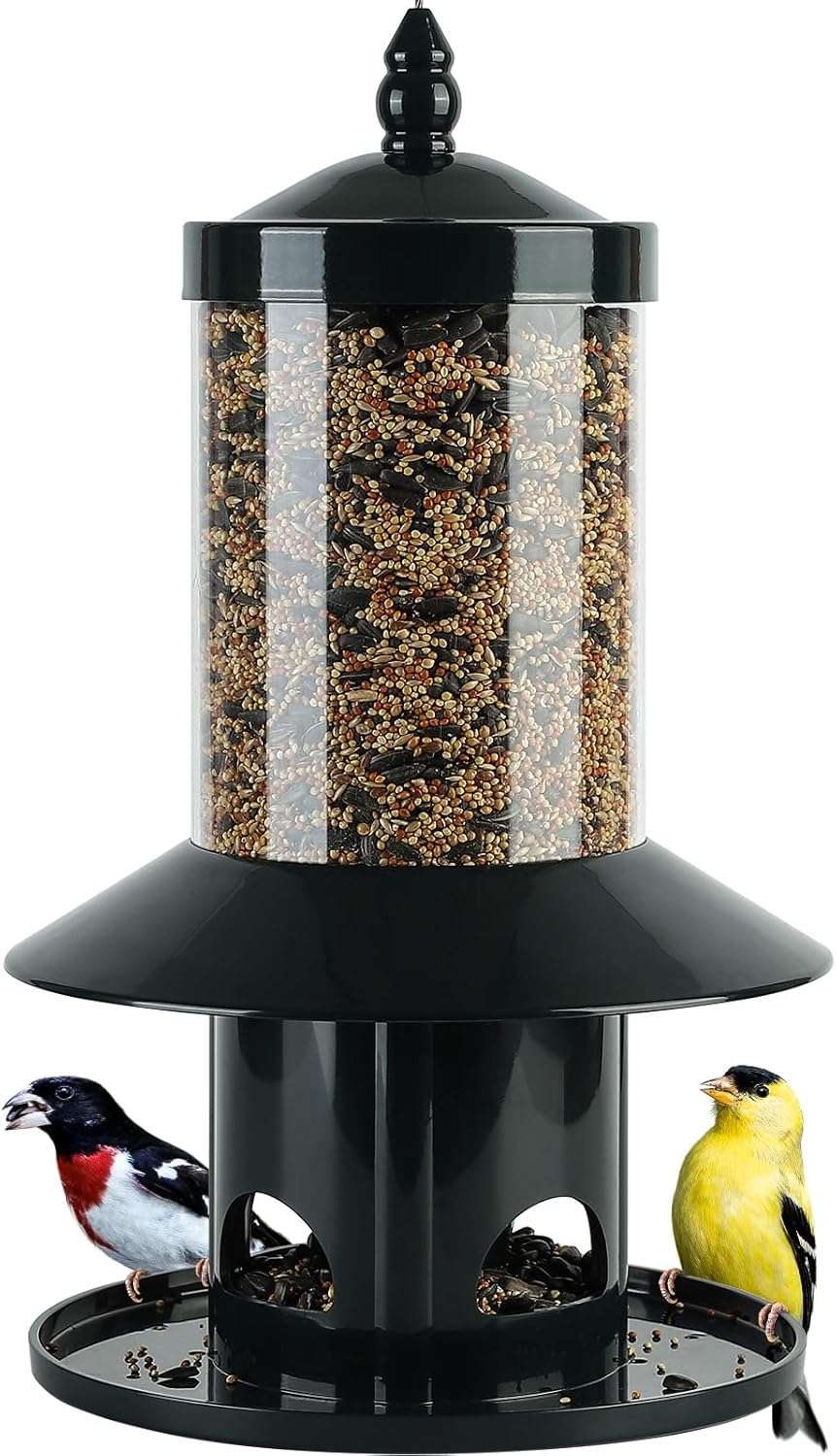 comedero colgante verde oscuro para pajaros con sistema anti ardillas por peso y techo protector