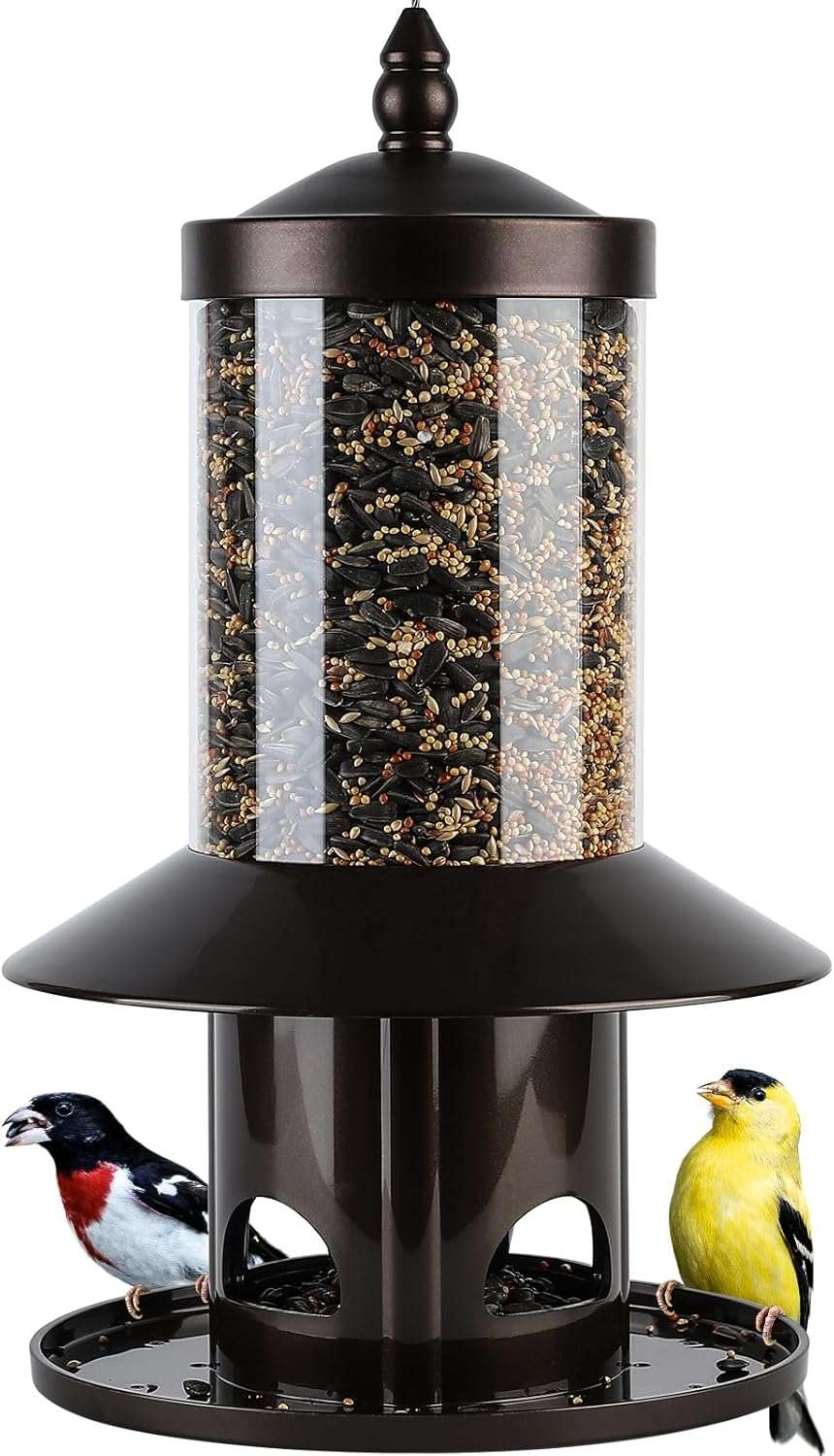 comedero colgante verde oscuro para pajaros con sistema anti ardillas por peso y techo protector