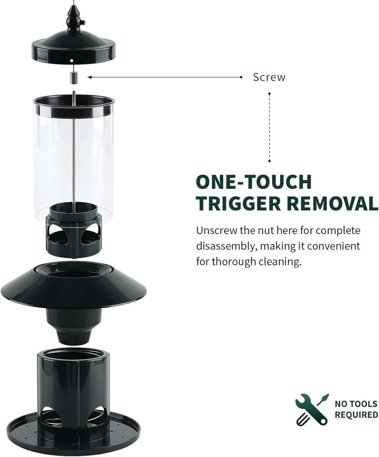 comedero colgante verde oscuro para pajaros con sistema anti ardillas por peso y techo protector