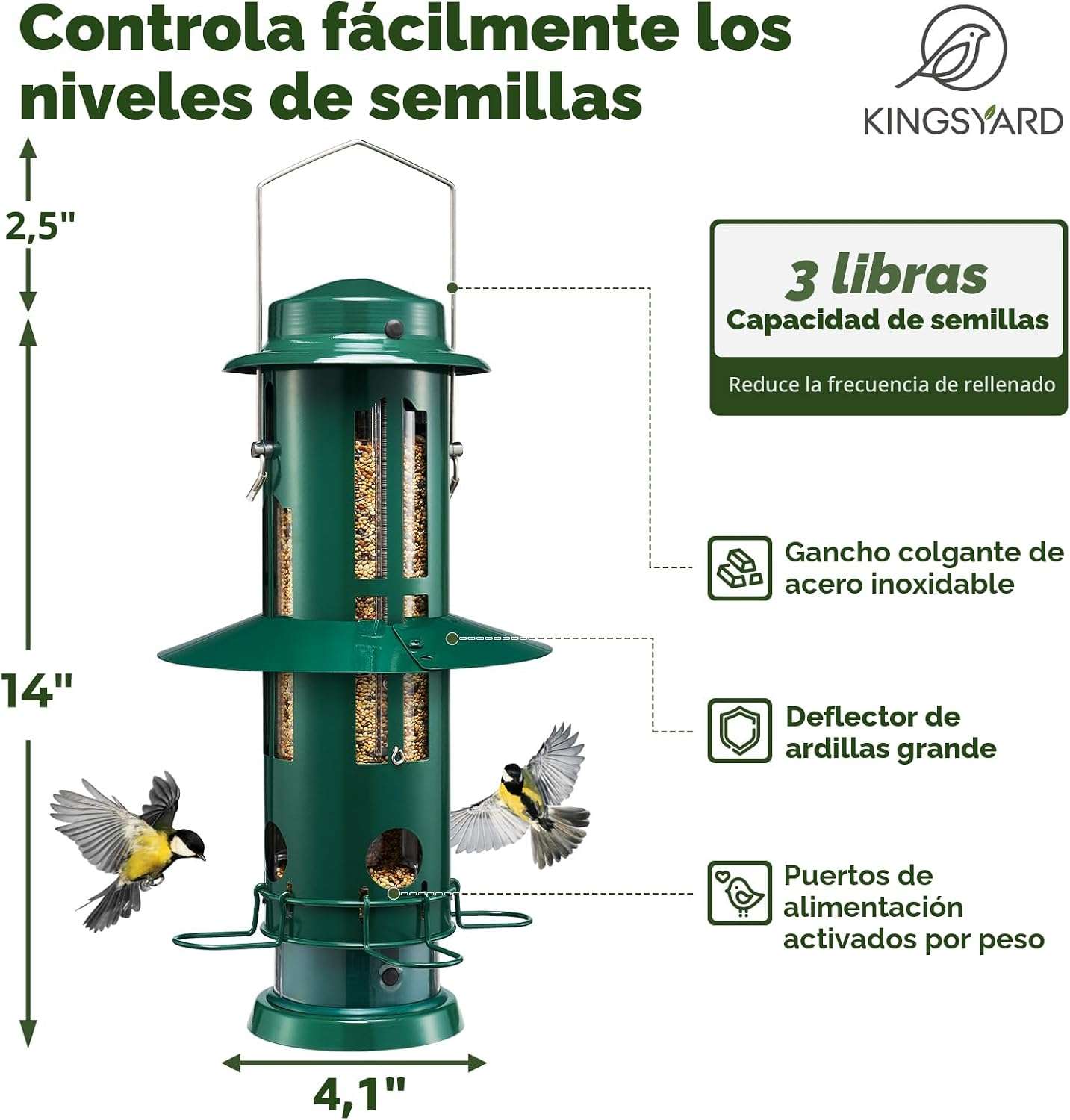 Dispensador De Semillas Aves Silvestres Jardin 1.36 Kg anti ardillas - Imagen 7