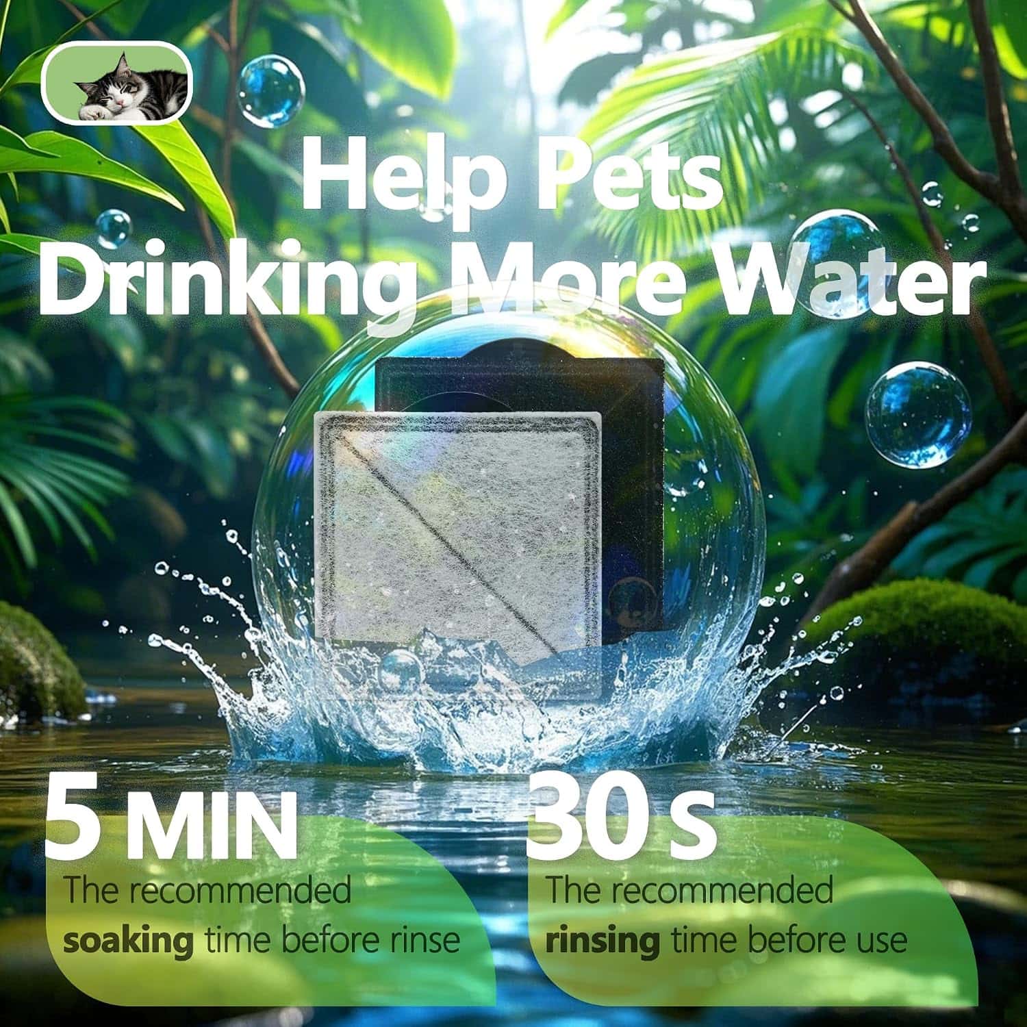 paquete de 16 filtros de repuesto y esponjas para fuente de agua de gatos
