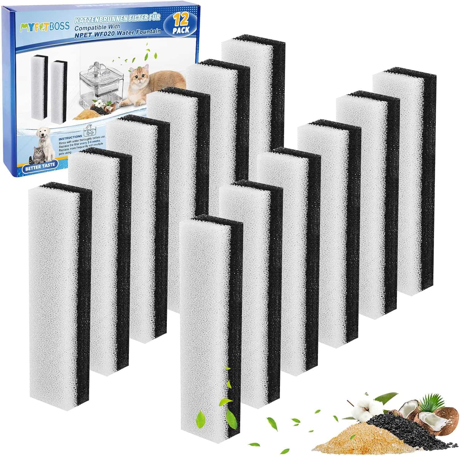 paquete de 12 filtros de repuesto para fuente de agua transparente wf020 de gatos