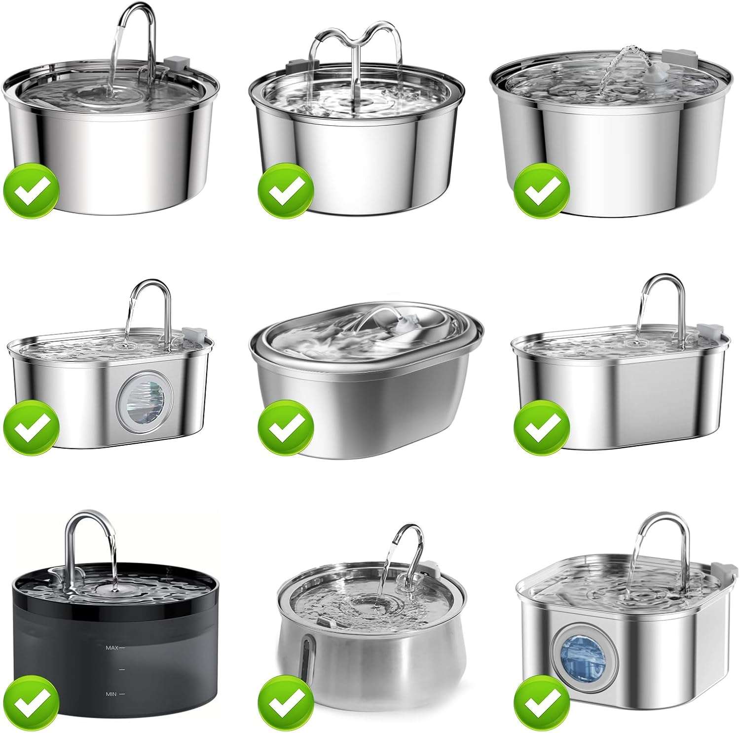 paquete de 32 filtros de repuesto y esponjas para fuente de agua de gatos de acero inoxidable