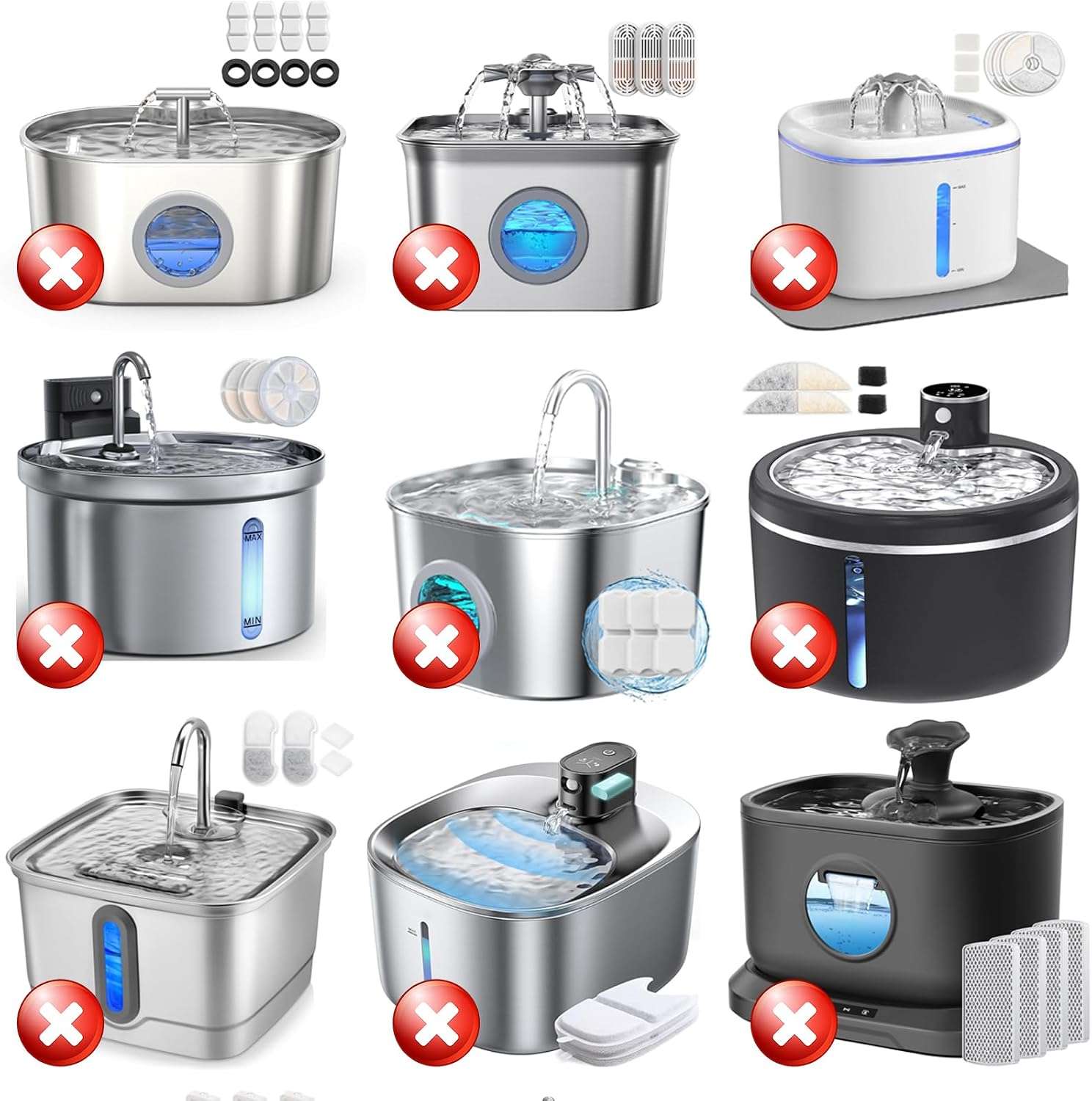 paquete de 32 filtros de repuesto y esponjas para fuente de agua de gatos de acero inoxidable