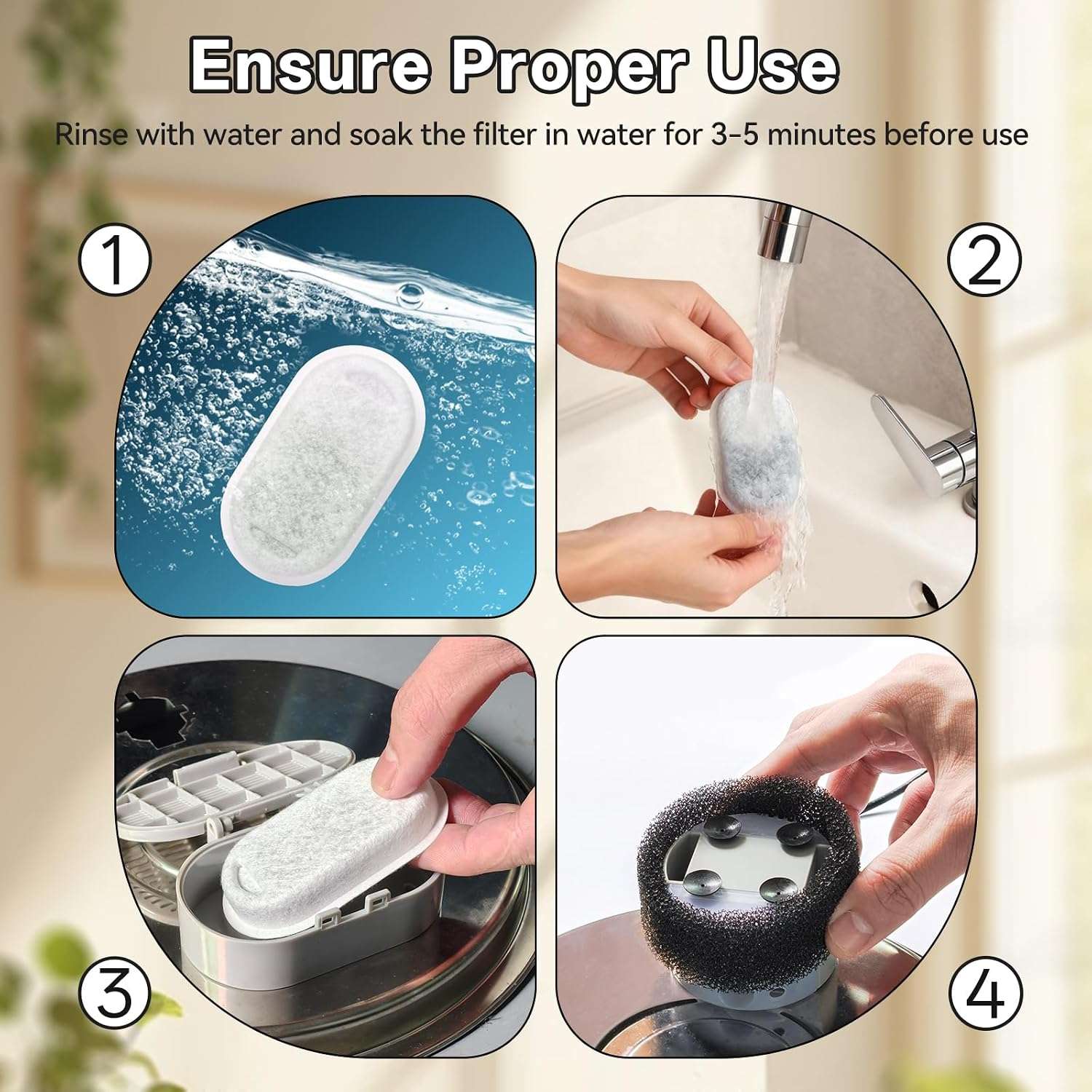 paquete de 32 filtros de repuesto y esponjas para fuente de agua de gatos de acero inoxidable