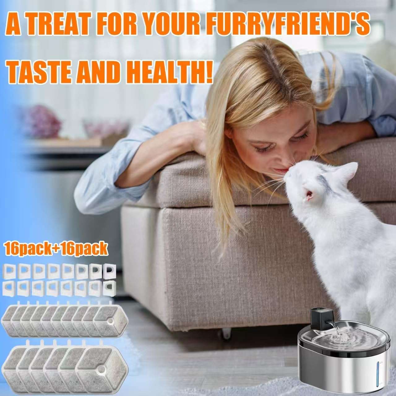 Filtros De Repuesto Para Fuente De Agua Gatos 4.5 litros 16 filtros + 16 esponjas - Imagen 4