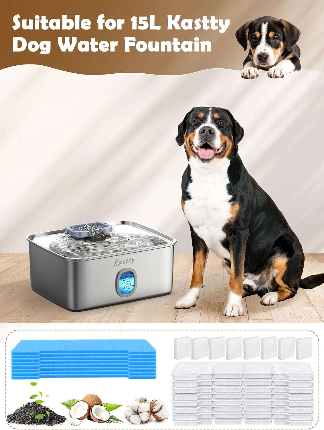 paquete de 24 filtros de repuesto y esponjas para fuente de agua de perros kastty