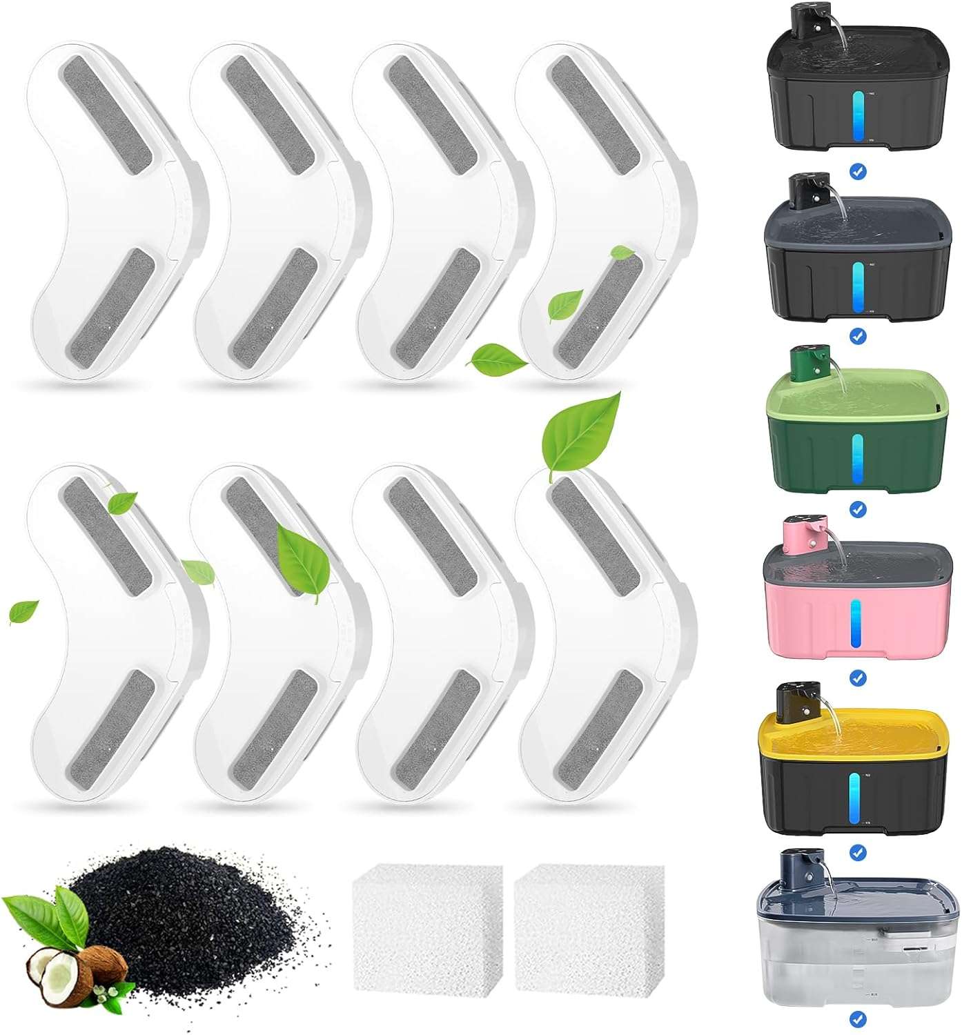 kit de 8 filtros de repuesto y 2 esponjas para fuente de agua de perros