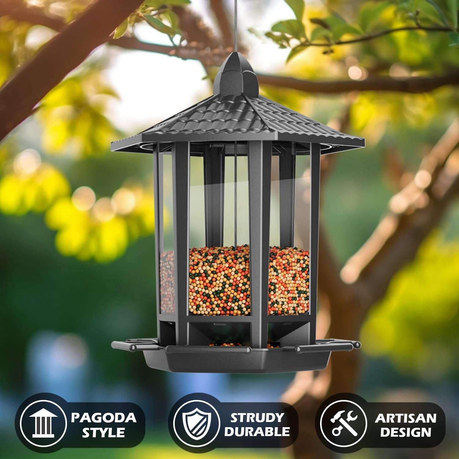 Kit 2 Comederos Colgantes Para Pajaros Exterior Pagoda 2 kg - Imagen 5