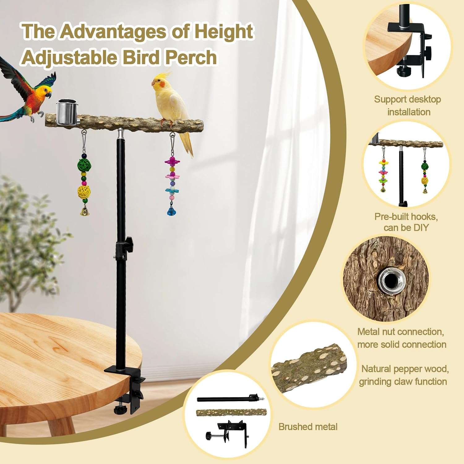 Perca De Madera Para Pajaros Soporte Ajustable 68 cm - Imagen 6