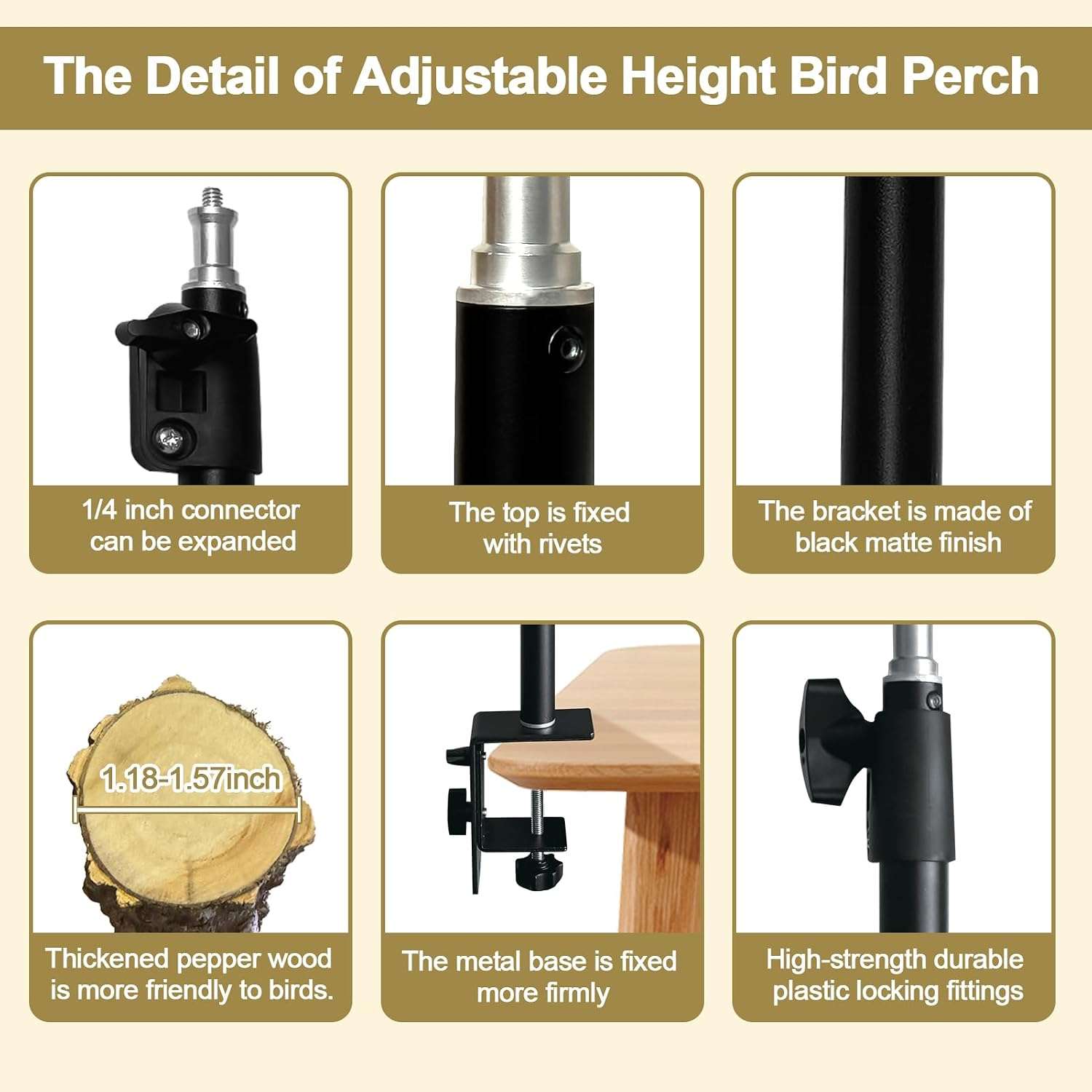 Perca De Madera Para Pajaros Soporte Ajustable 68 cm - Imagen 4