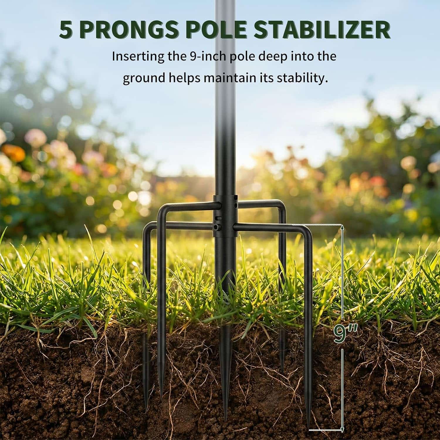 poste resistente para comedero de pajaros con altura ajustable, deflector anti ardillas y base de 5 puntas para jardin