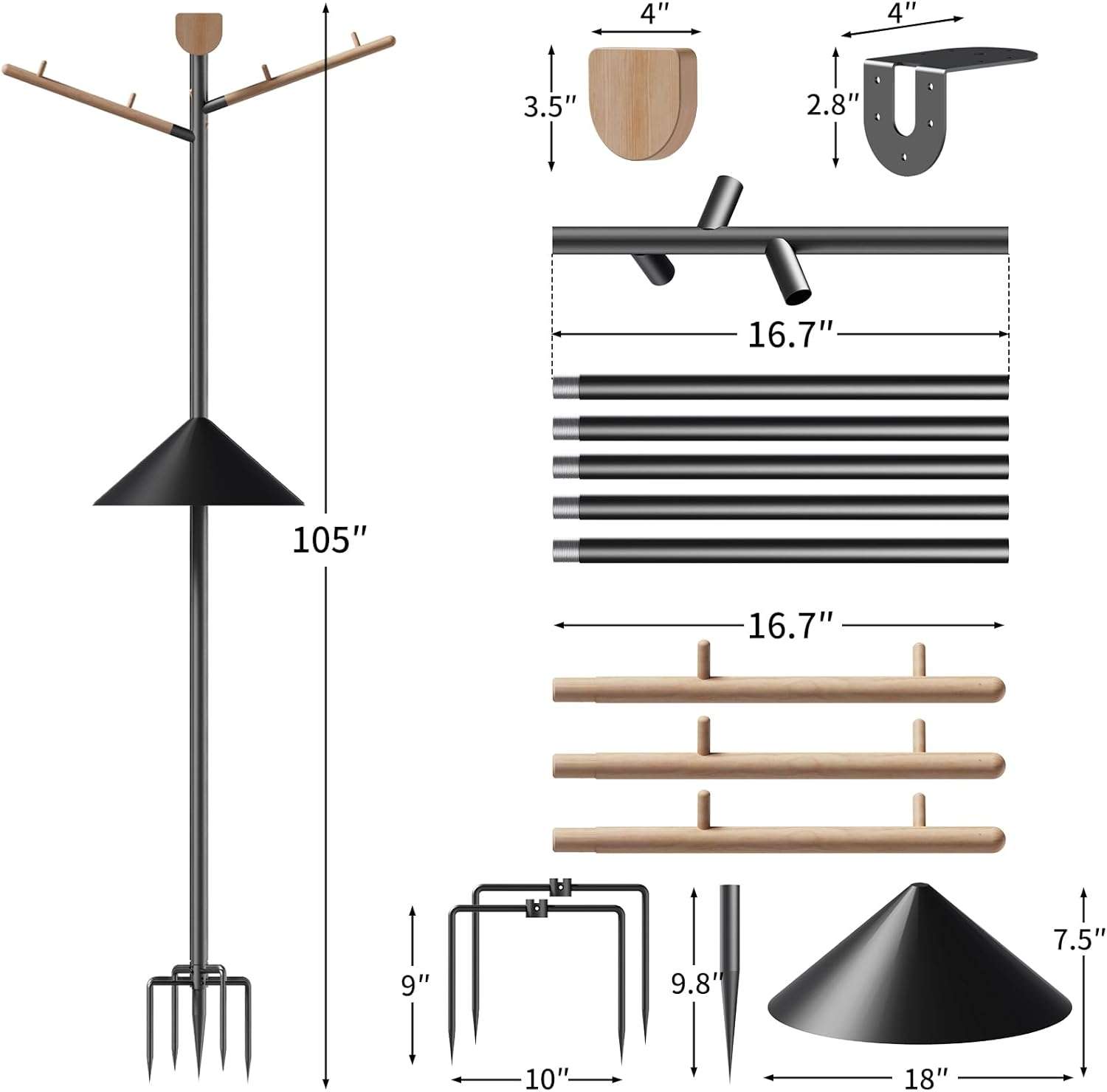 poste resistente para comedero de pajaros con altura ajustable, deflector anti ardillas y base de 5 puntas para jardin