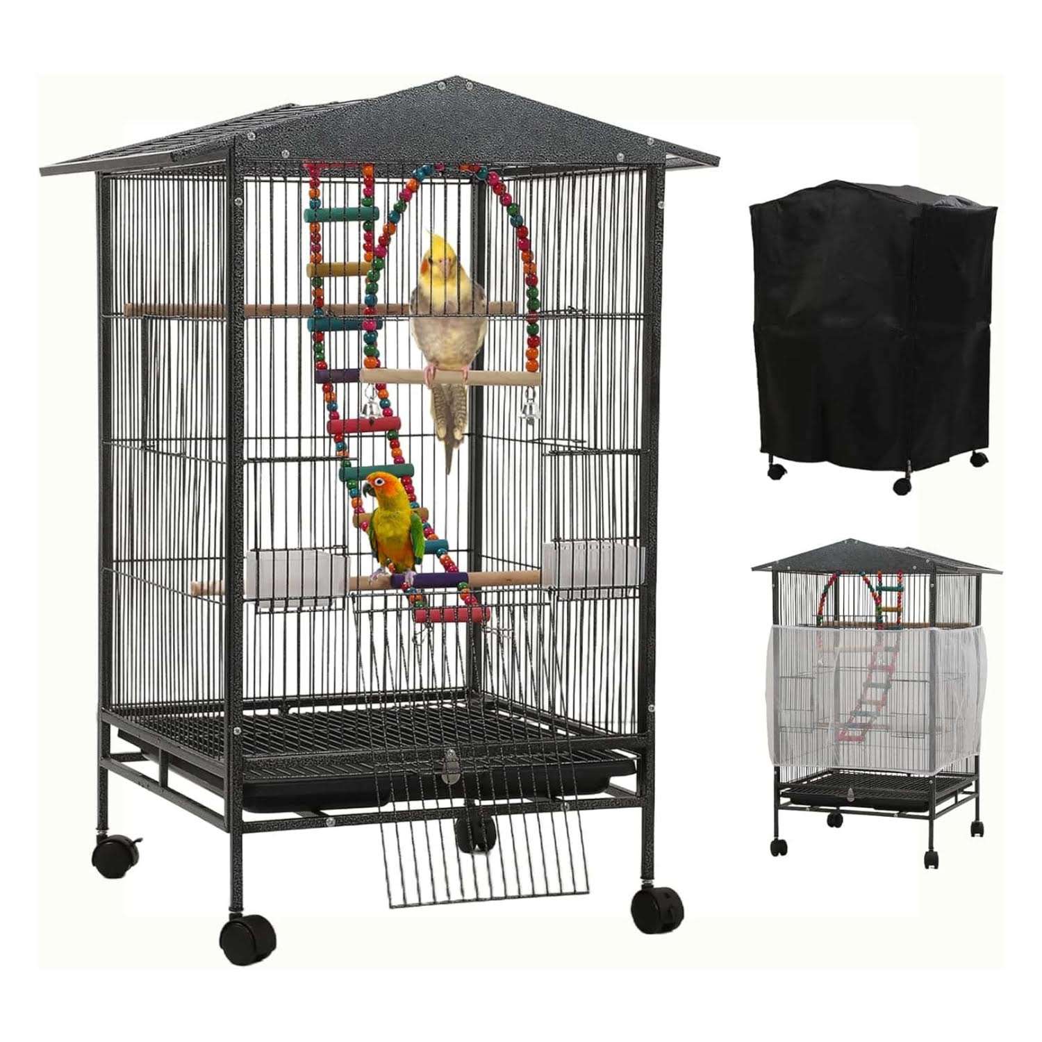 jaula mediana de hierro forjado para pajaros con accesorios y fundas para noche ideal para periquitos y canarios